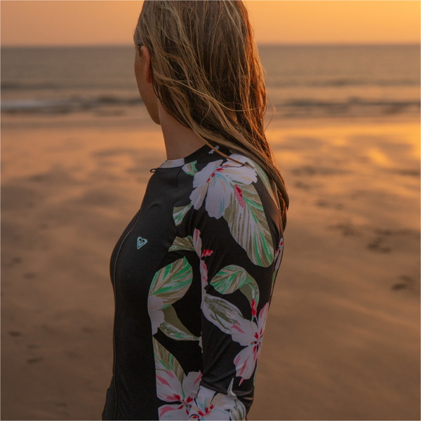 2026 Roxy Womens Long Sleeve Zip Lycra Rash Vest ERJWR03898 - Anthracite Spring Charming